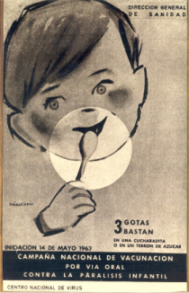 cartel de la campaña de vacunación oral contra la poliomielitis en España en 1963